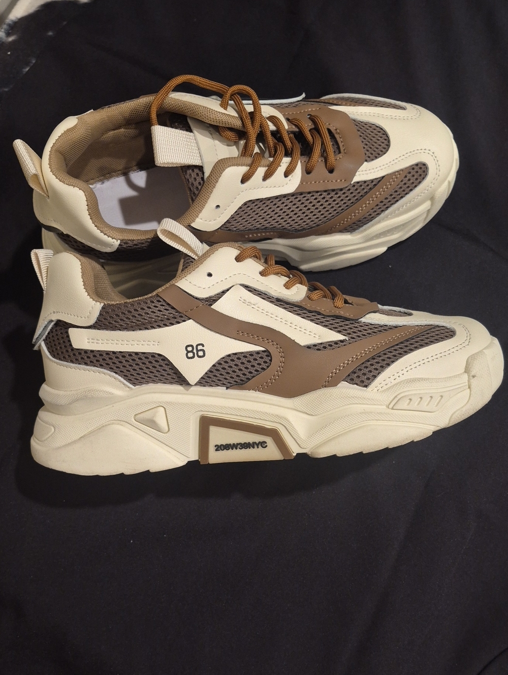 Chunky Athletic Sneakers in Brown and Cream Sz 8.5 Womens Sneakers